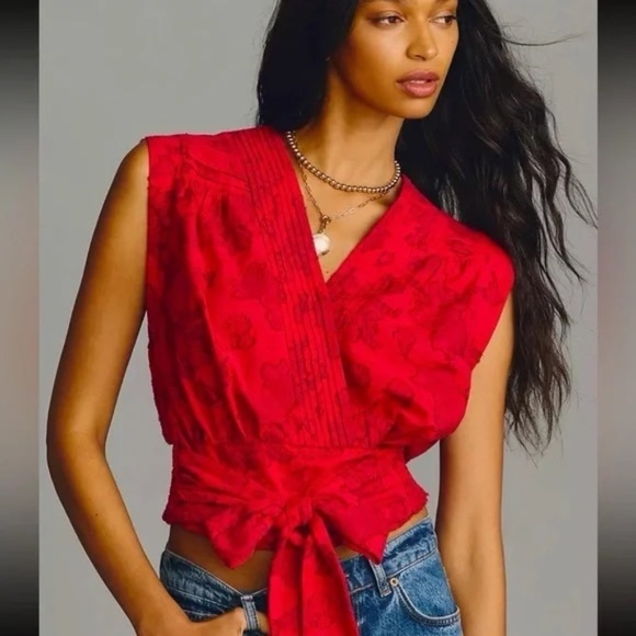 Anthropologie Tops - Anthropologie Tie Waist Wrap Top in M Women Casual Floral Sleeveless